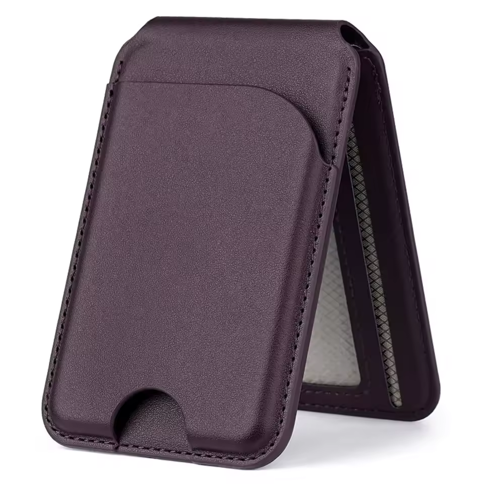 Leather Magnetic Card Holder Wallet for iPhone, 2 in 1 Magnetic MagSafe Wallet Stand with Adjustable Holder