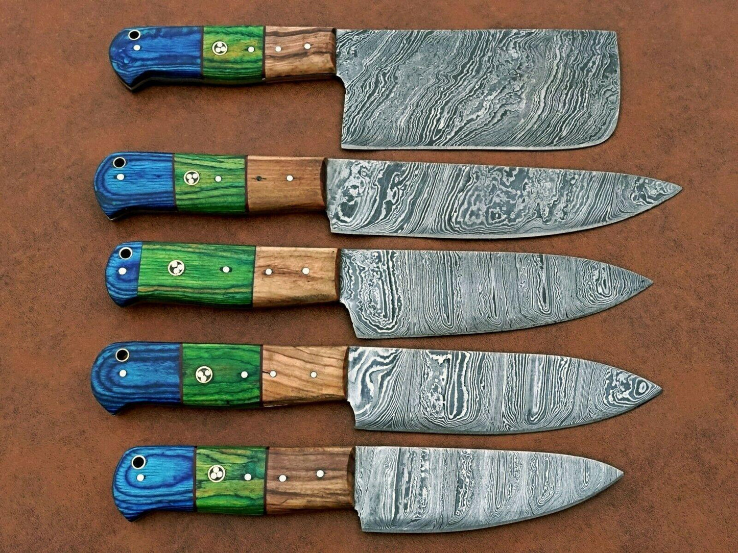 5 Pcs Forged Damascus Steel Kitchen Knife Set Handmade Chef Knives With Wood Handles 2
