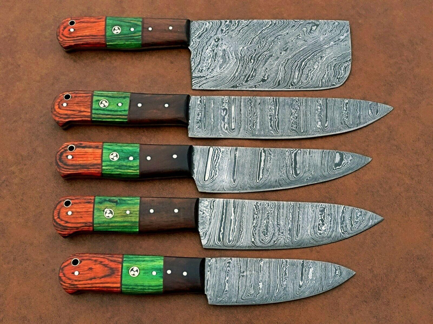 Forged Damascus Steel Kitchen Knives Set Custom Handmade Chef Knife Collection 5 Pcs 4