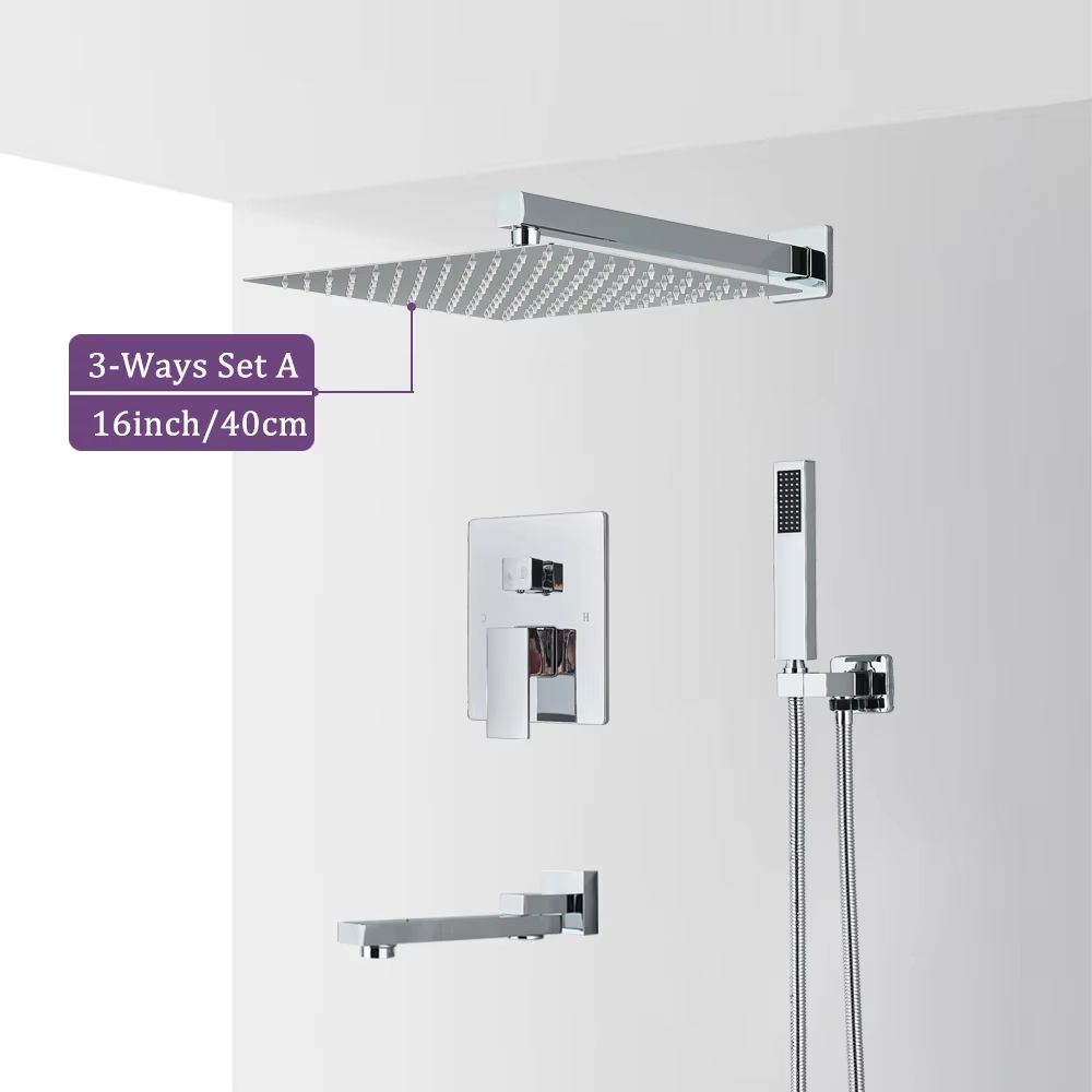 Chrome Rainfall Shower Faucet Set 23 Way Brass Diverter Mixer Tap 11