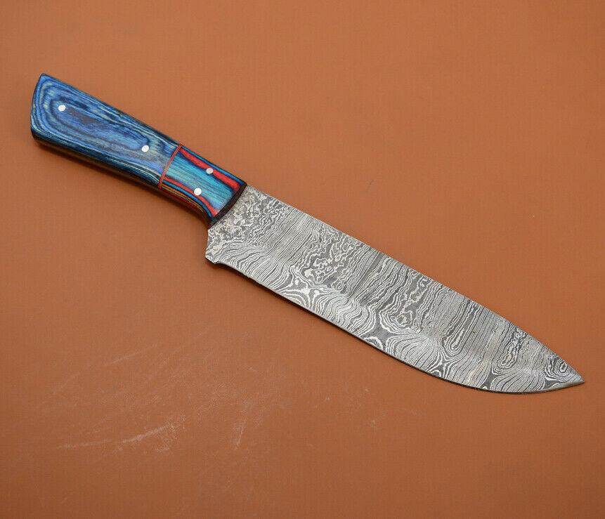 Unique Damascus Steel Chef Knife Custom Handmade Kitchen Tool With Wooden Handle 3