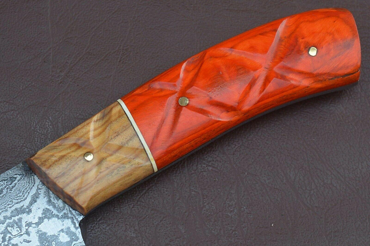 Artisan Forged Damascus Kitchen Knife Groov Dollar Wood Handle Handmade Perfection 3