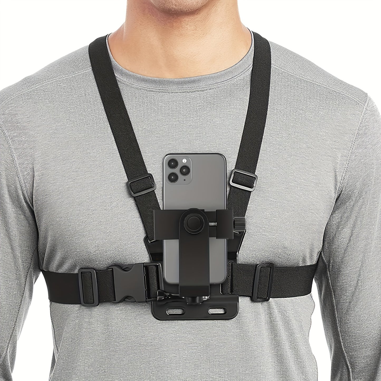 Durable ABS Material Chest Mount Phone Holder, 5-in-1 Design, Adjustable Strap, Ergonomic Shoulder Fit