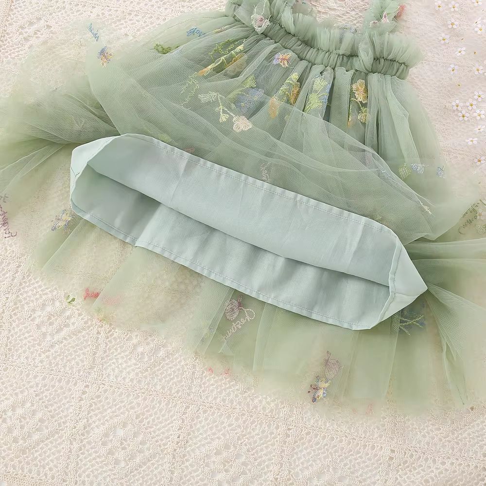 Toddler Girls Mesh Tulle Princess Dress With Bow Summer Embroidered Flower Tutu Dress For Baby Gir 5