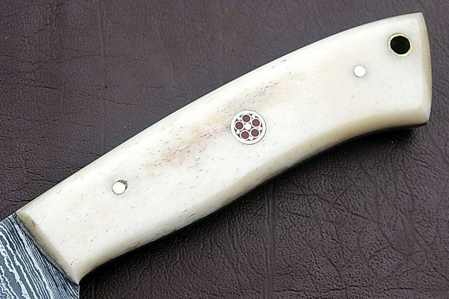 Handmade Full Tang Damascus Chef Knife With White Bone Handle Custom Kitchen Knife 3