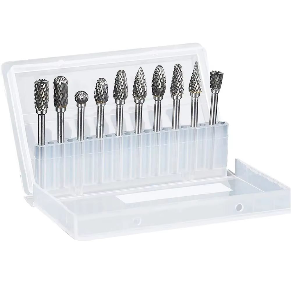 PrecisionPro Tungsten Carbide Rotary Burr Set 10Piece DoubleCut Grinding Carving Tools For Dremel 7