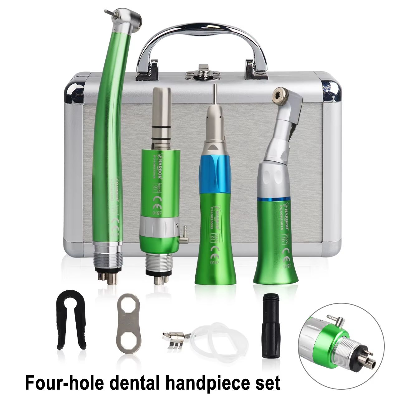 4Piece Professional Dental Handpiece Set High Low Speed Air Turbine Kit With Contra Angle Straigh 17