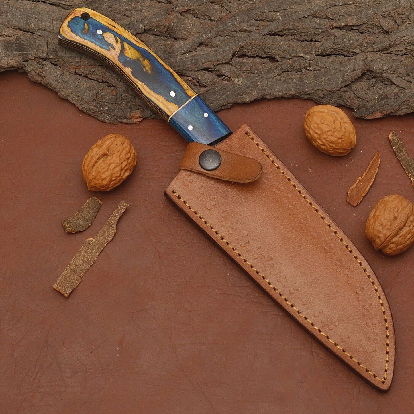 HighQuality Damascus Steel Kitchen Knife Handcrafted Wooden Handle 3