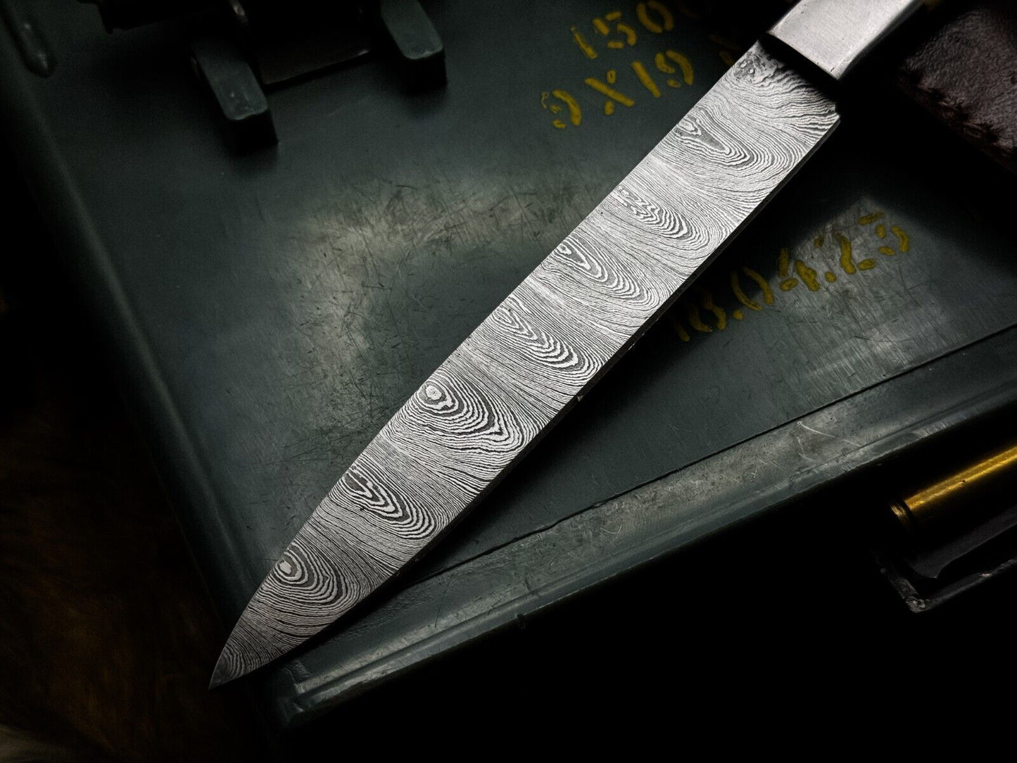 Handmade Damascus Steel Chef Knife With Bone Handle And Leather Sheath 3