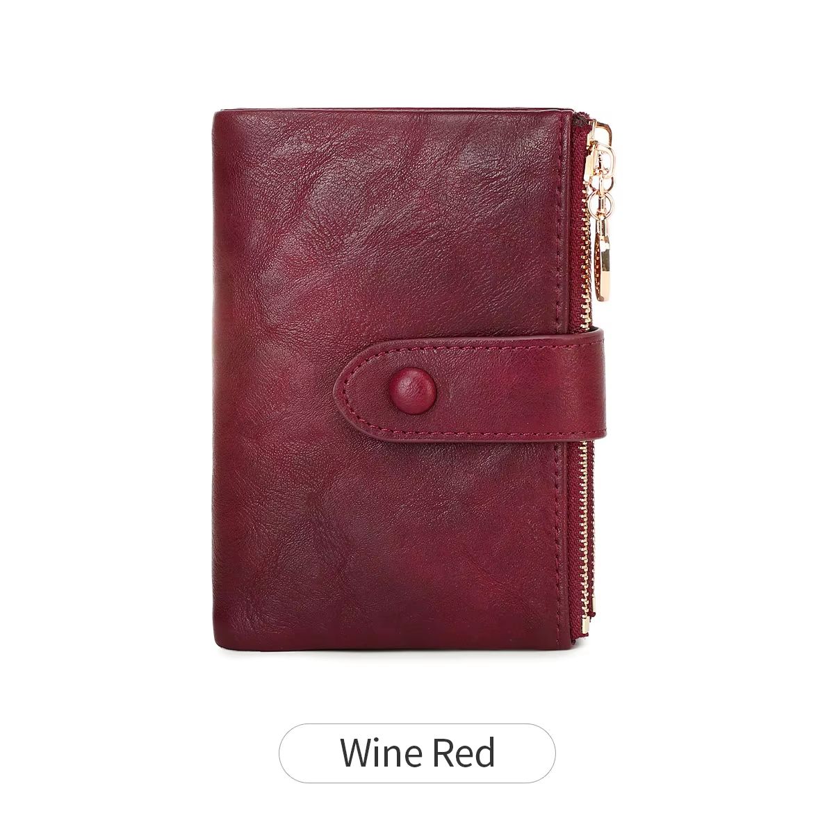 Minimalist Womens Short Wallet Double Zipper Leather Card Holder Coin Purse 13