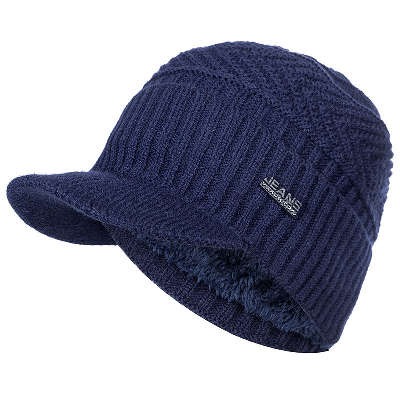 Stylish Add Fur Lined Beanie Cap, Thick Knitted Unisex Warm Winter Hat with Brim for Men and Women