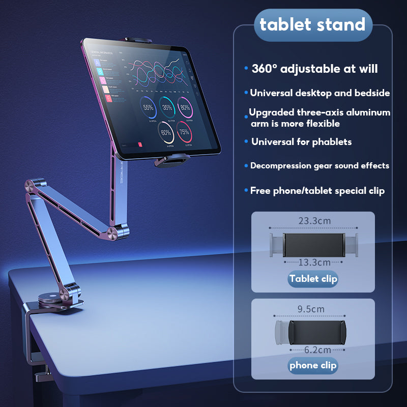 Phone Holder, Aluminum Alloy Tablet Stand, 360 Rotating Folding Desktop Support Stand, Office Magnetic Bracket