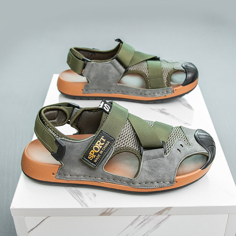 Breathable Summer Outdoor Leather Men Sandals Waterproof Casual Shoes For Men AntiCollision Beach F 7