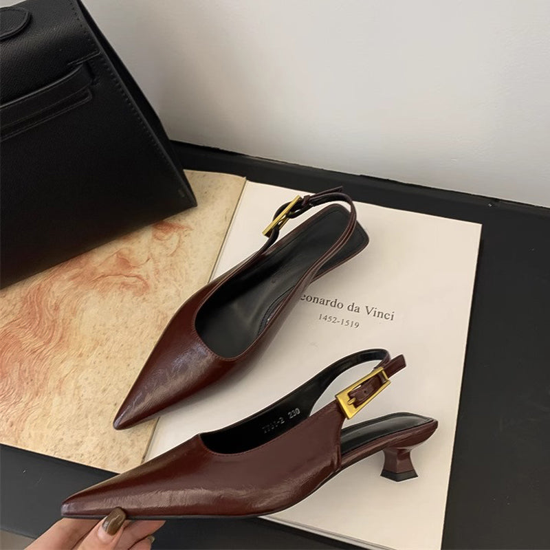 Chic Summer Pointed Toe Women Sandals Fashion Slingback Mules For Elegant Ladies With Low Heels 6