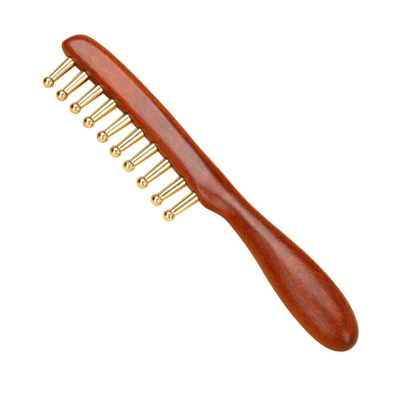 Copper Wood Meridians Comb Head Meridians Massage Comb Guasha Scalp Relax Tools 5