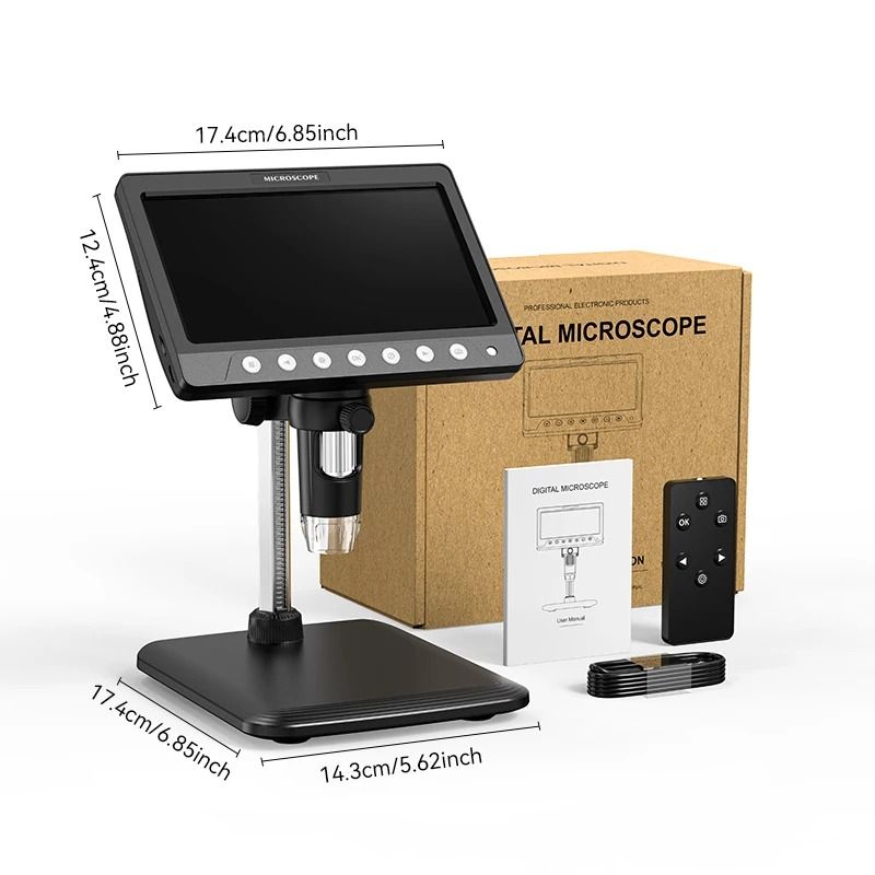7 Inch IPS Digital Coin Microscope 1200X 5MP Camera With 8 LED Lights And 1080P Display 7