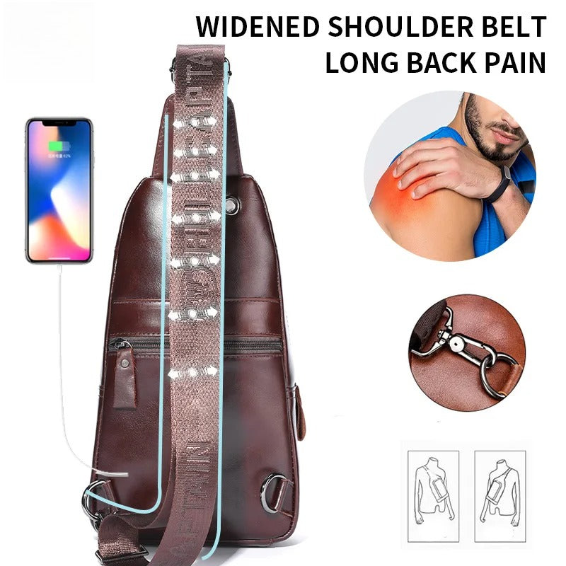 The Latest BULLCAPTAIN Leather Chest Bag For Men Classic Large Capacity Casual Messenger 4