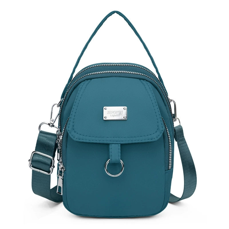 Lightweight Nylon Crossbody Bag for Women, Casual Mini Handbag, Shoulder Tote Purse with Multiple Zip Compartments