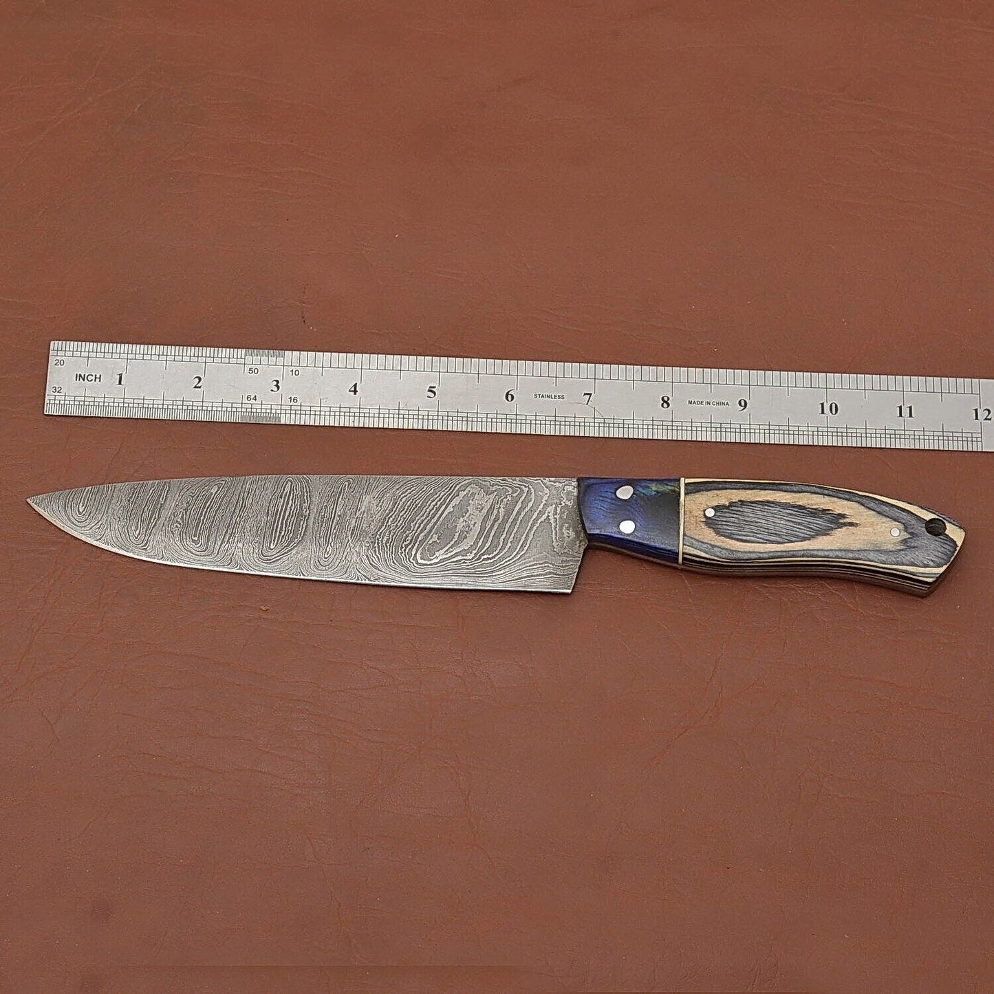 Custom Crafted Damascus Steel Chef Knife 7 Fillet Blade With Leather Sheath 2