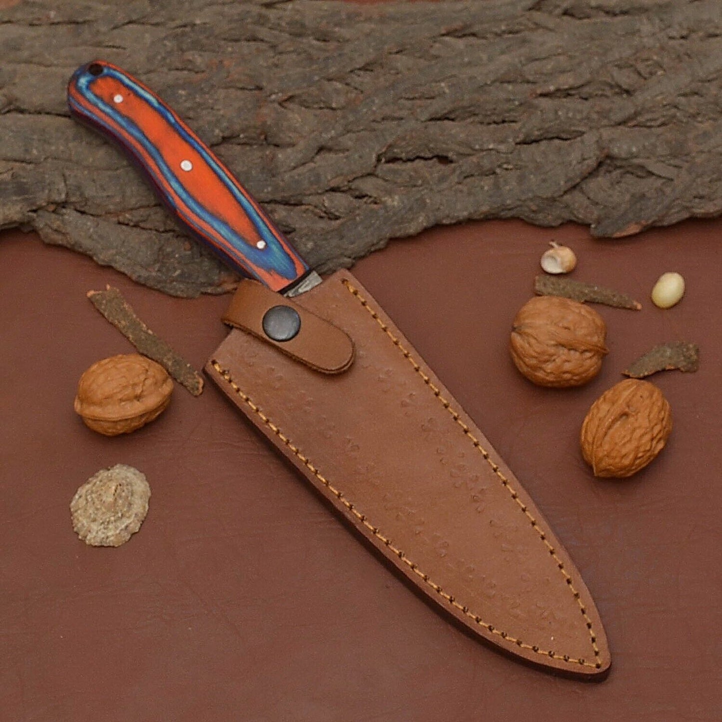 Handmade Damascus Steel Chef Fillet Knife Wood Handle Sheath Included 3