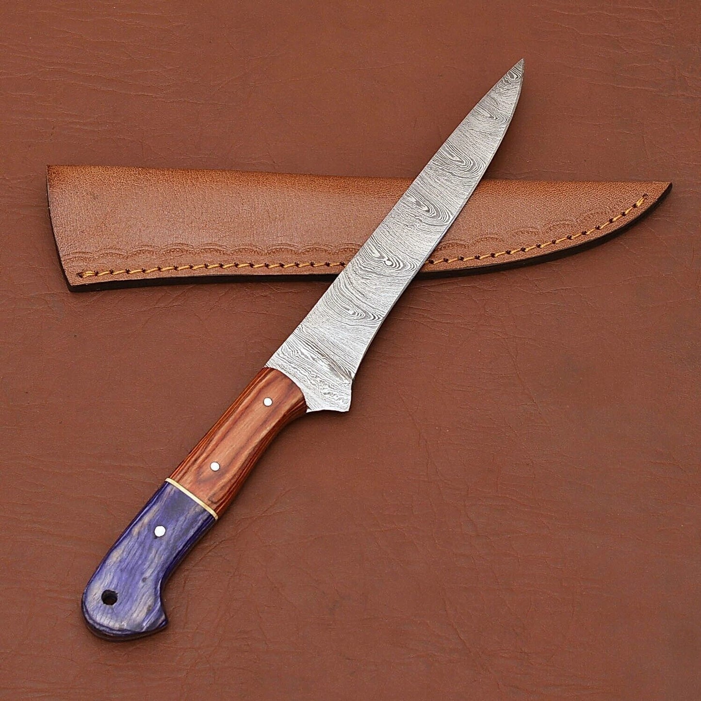 Custom Damascus Steel Knife HandForged Chef Fillet Blade With Wooden Handle 3