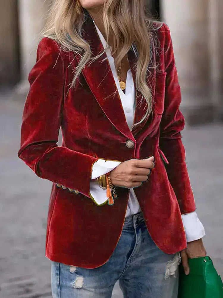 Blazers For Women Single Button Suit Collar Solid Color Long Sleeve Fashion Outerwear 10