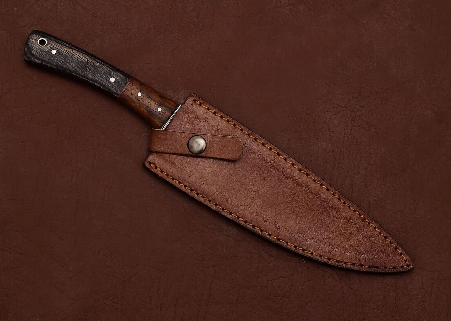 The Culinary Artisan Damascus Knife Custom Handmade With Leather Sheath 3