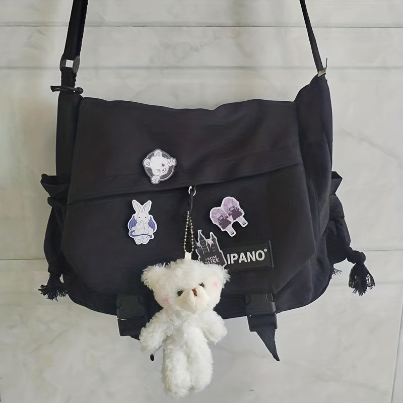 Trendy Mens Messenger Bag, Nylon Shoulder Bag, Student School Crossbody, Solid Color Handbag, Lightweight Travel Bag