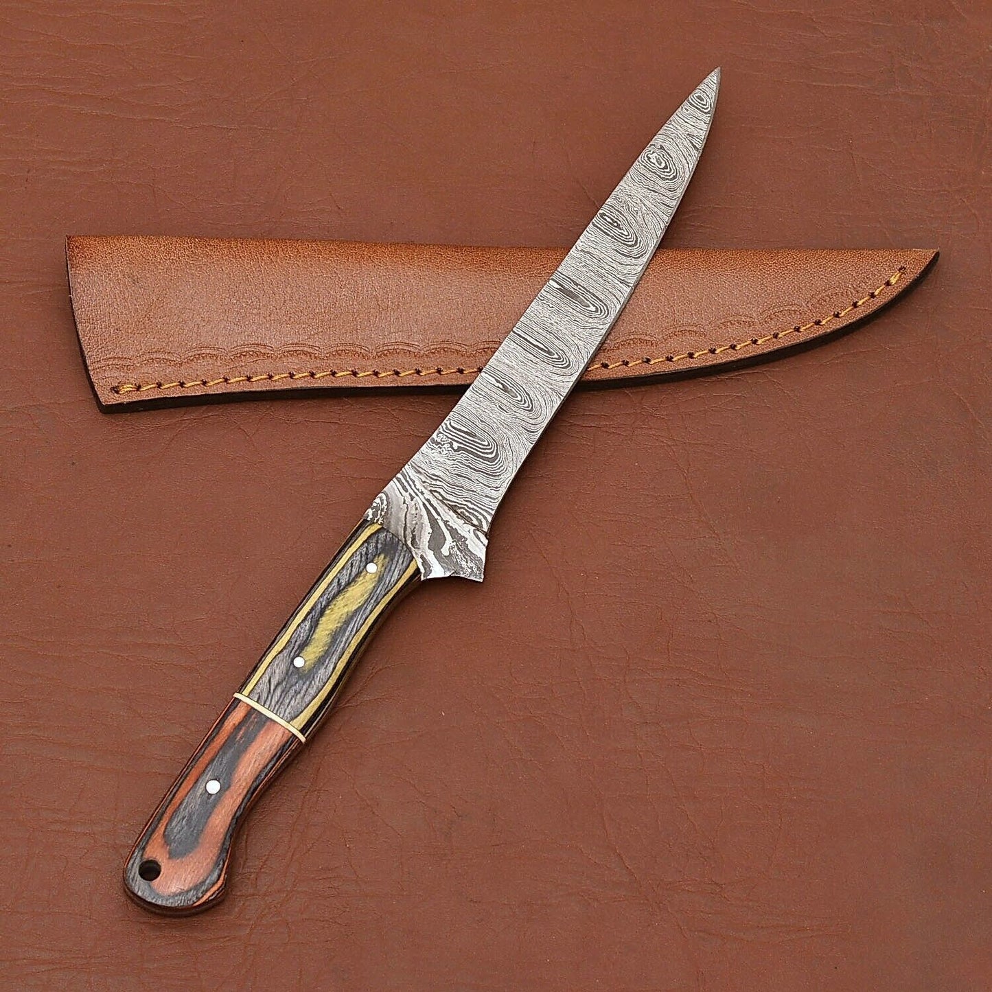 Damascus Legacy Chef Knife Razor Sharp Fillet Blade With Leather Case 3
