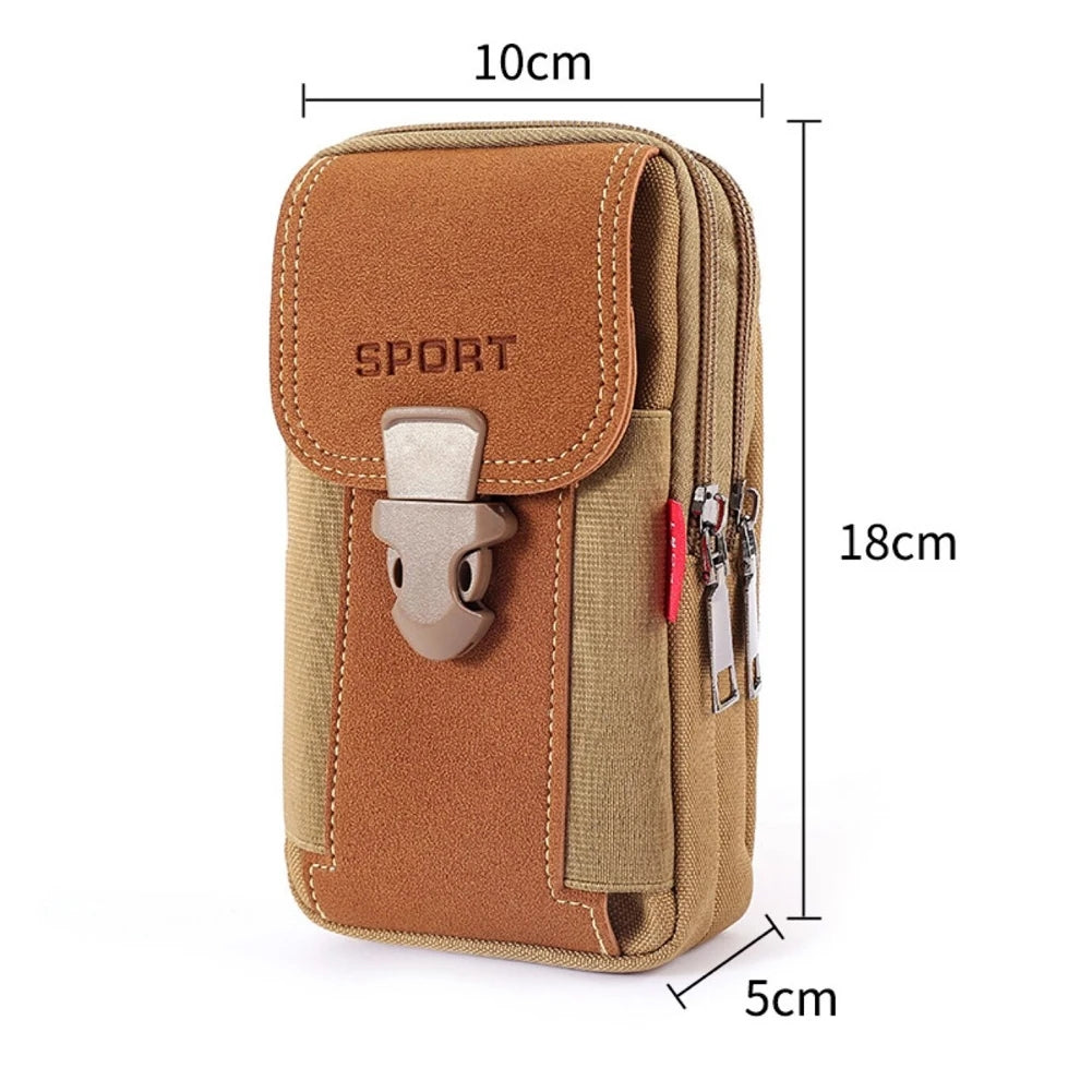 Outdoor Leather Mens Belt Backpack Fashionable And Multifunctional Soft Bag Travel Sports Phone Cas 8