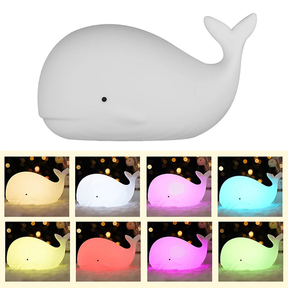 Cute Whale Night Light, USB Rechargeable Silicone Lamp, Kids Room Decor, Animal Table LED Light, Childrens Gift