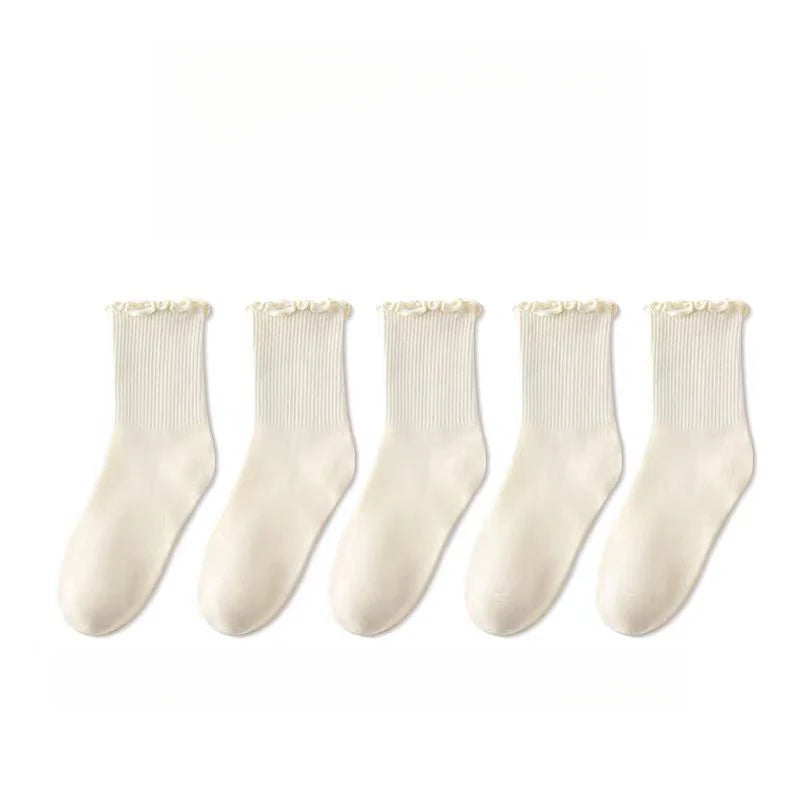 Breathable Ruffle Socks For Women Middle Tube Short Ankle Black White Set For Spring And Autumn We 3