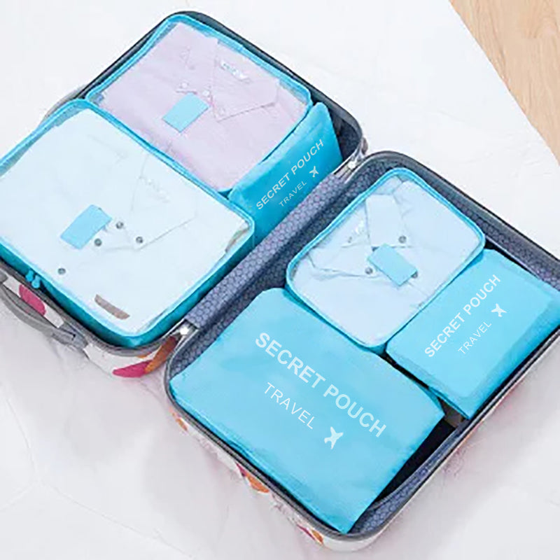 Waterproof Luggage Clothing Bag With Zipper 6 Pcs Set Travel Storage Bag Large Capacity Pink Blue G 10