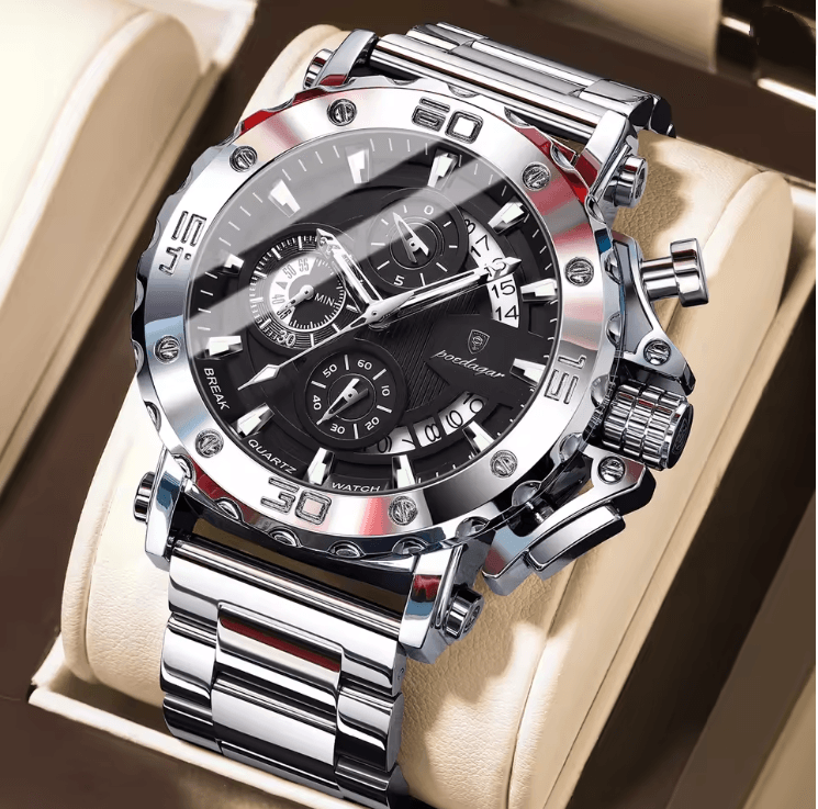 Poedagar Luxury Chronograph Watch For Men Stainless Steel Waterproof Design 4