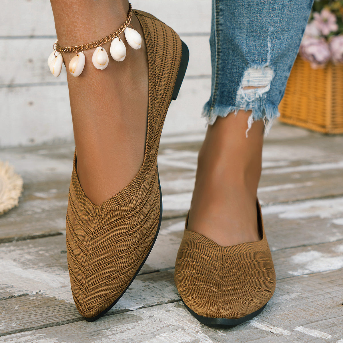 Casual Women Flats Pointed Toe Slip-On Shoes, Solid Color Breathable Loafers for Work and Daily Wear