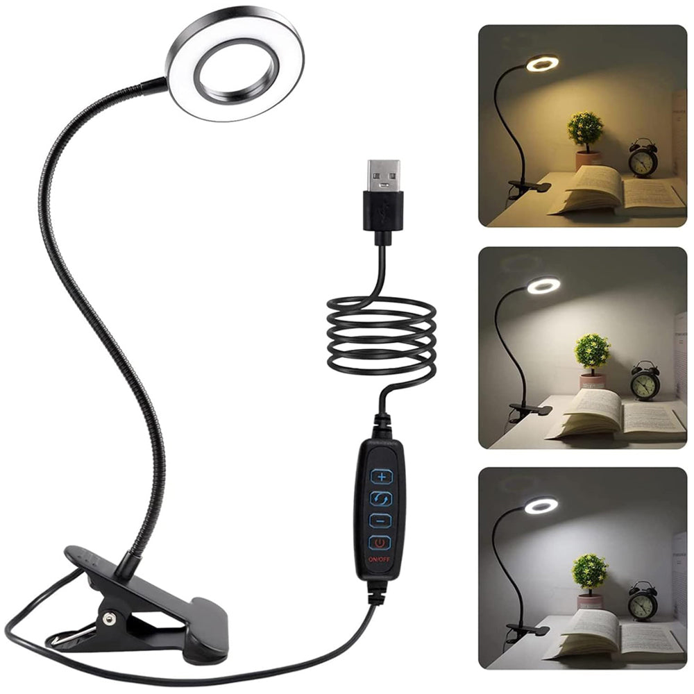 Dimmable LED Reading Light, 360 Flexible Gooseneck, Clip On Desk Lamp, Eye Protection Bedside Table Light