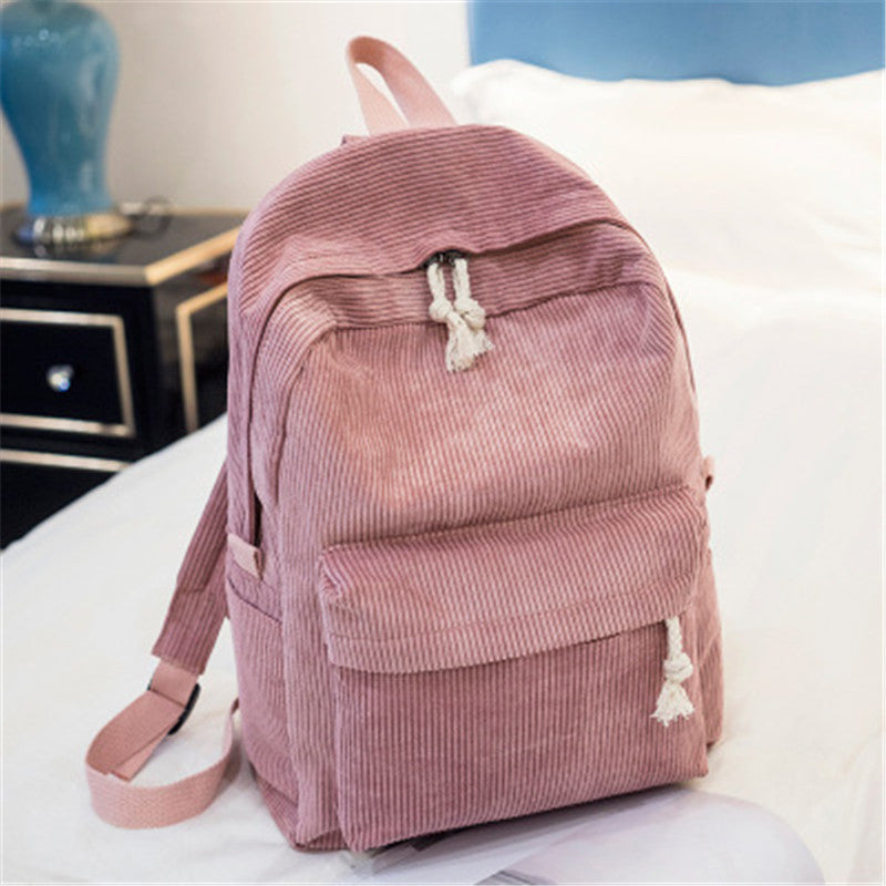 Unisex Corduroy Backpack, Women Schoolbag, Anti-theft Shoulder Bag, Classic Campus Knapsack for Teens