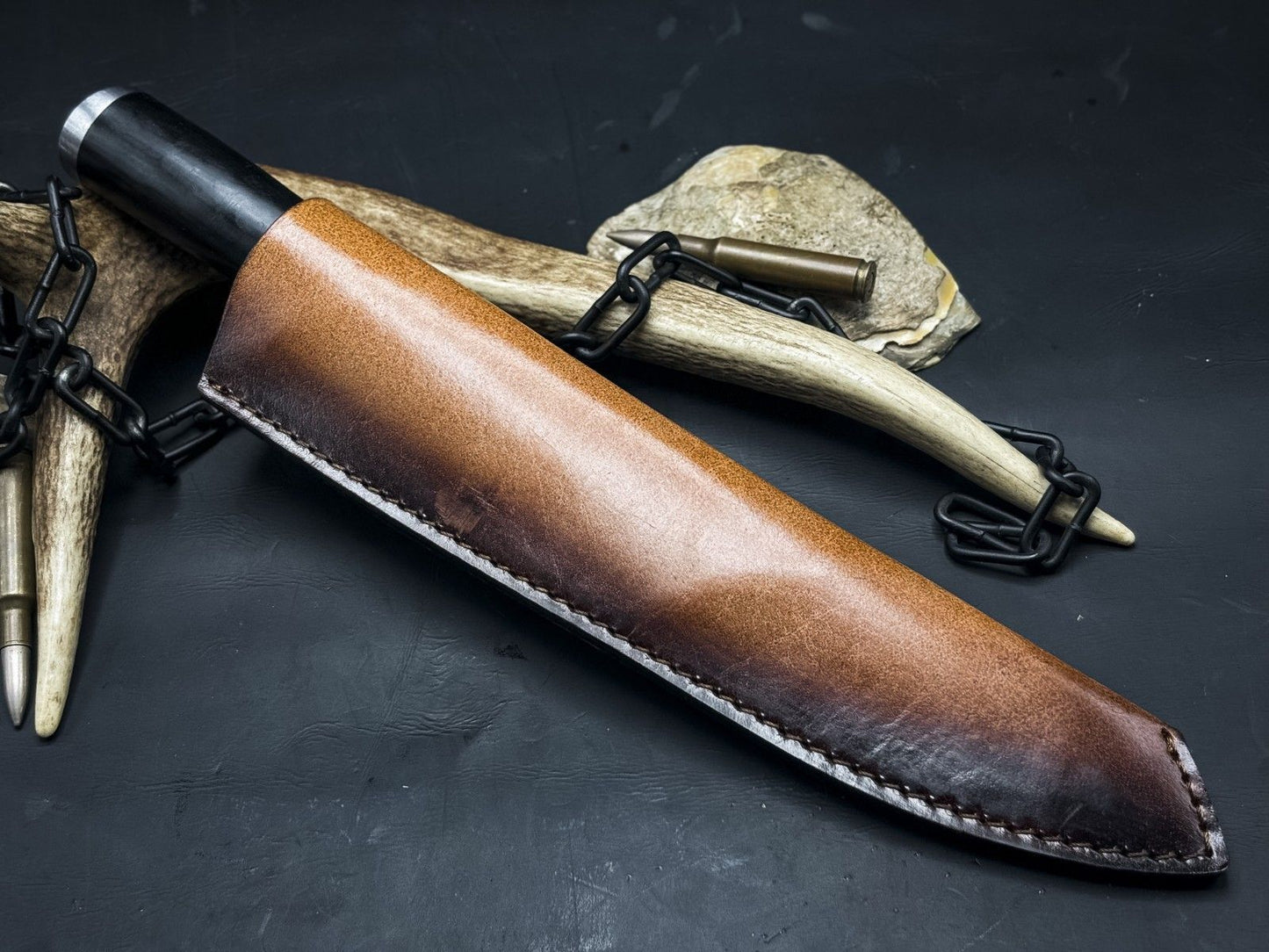 Handcrafted Damascus Steel Chef Knife With Natural Wooden Handle Sheath 5