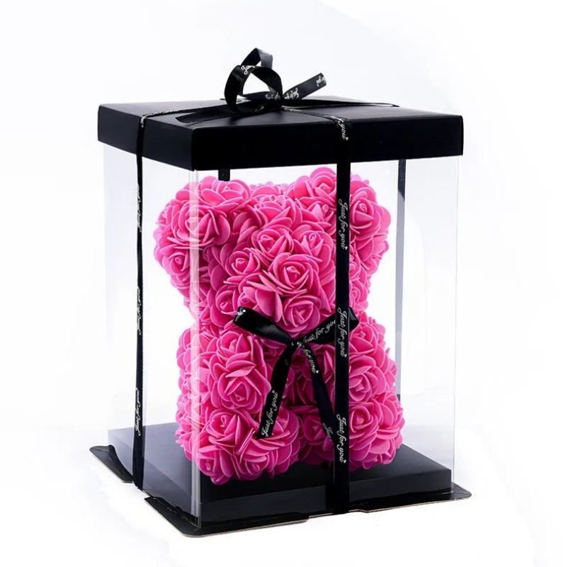 Rose Bear Gift, Artificial Foam Flowers Bear for Valentines Day, Anniversary, Wedding, Birthday, with Gift Box