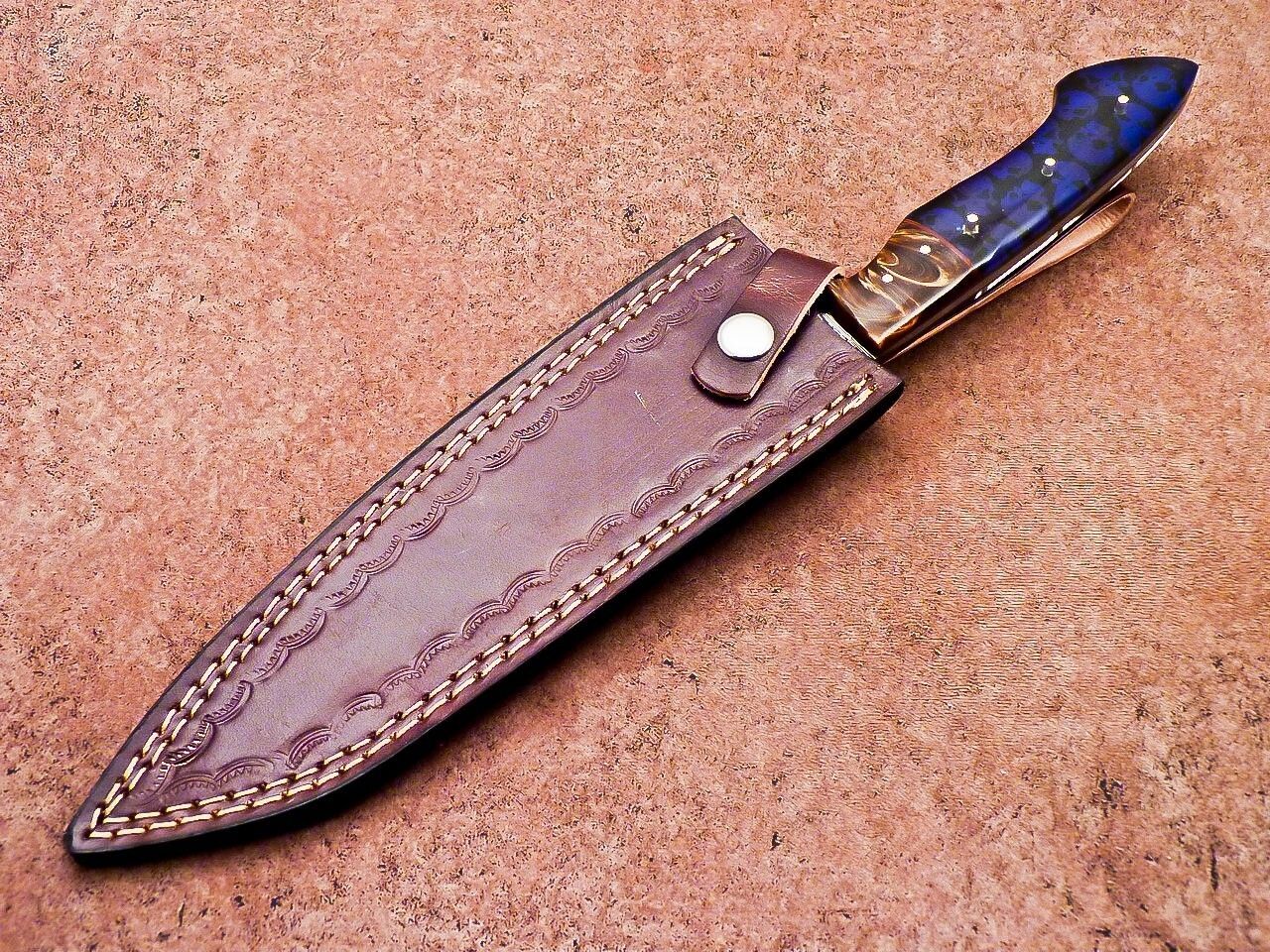 Handcrafted Damascus Steel Chef Knife Resin Grip Leather Case 2