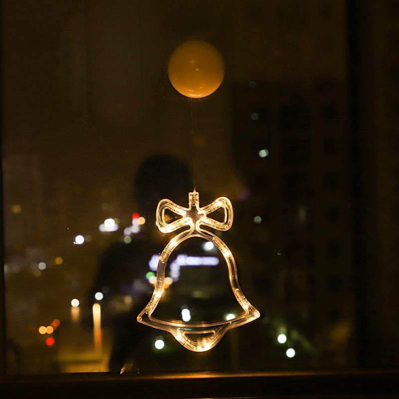 Christmas Sucker Lamp, Battery Powered LED Lights, Holiday Window Decoration for Home Decor, Bell Snowman Star Hanging