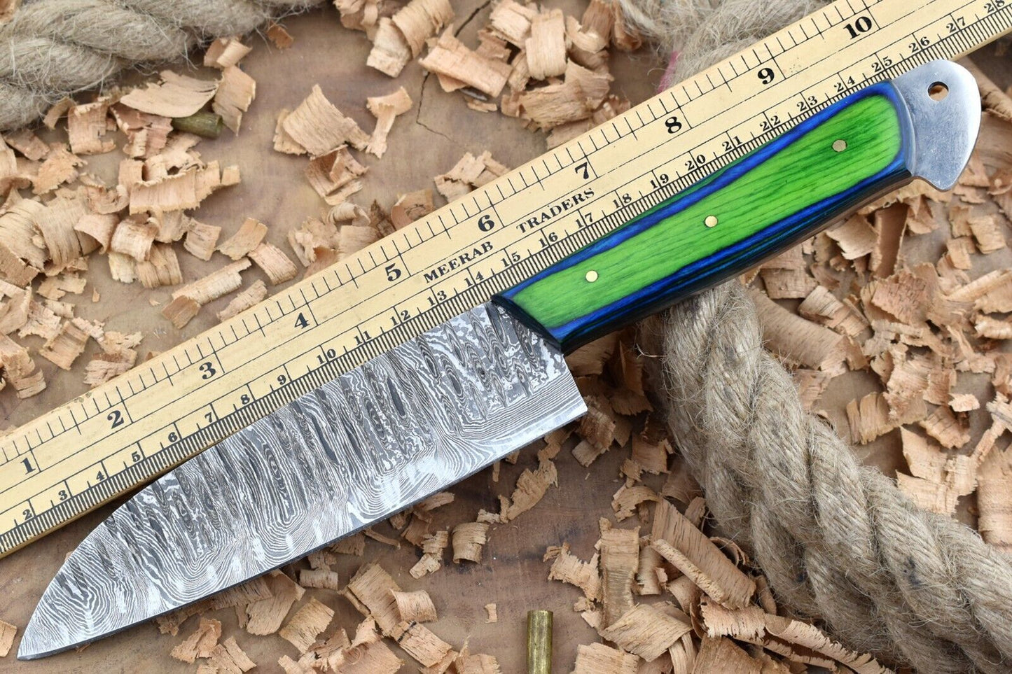 Custom Handmade Forged Damascus Steel Kitchen Chef Knife With Blue Green Dollar Thappa Handle 3