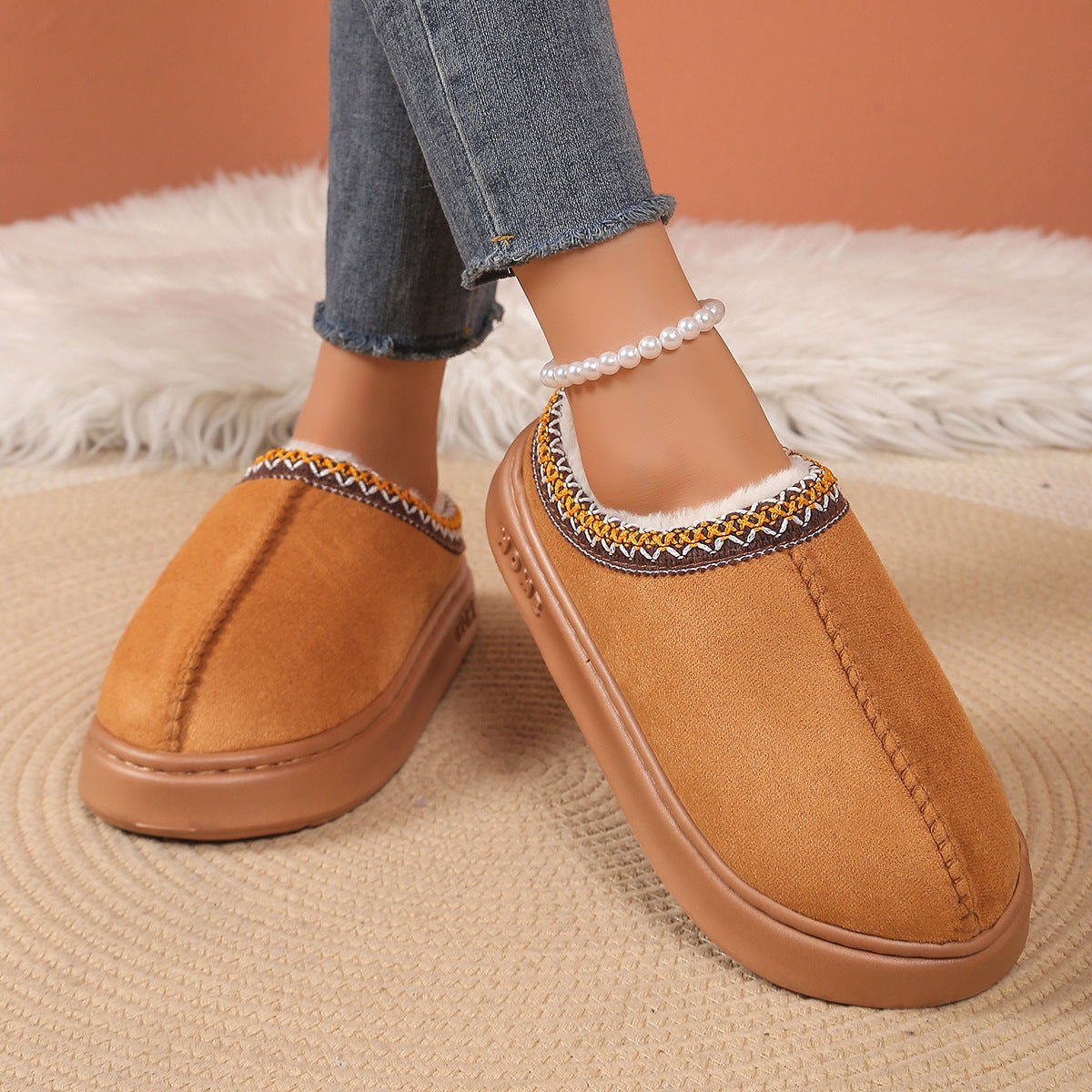 Womens Warm Cashmere Slippers Thick Sole Cozy Half Mop Shoes Soft Uggs Style Winter Footwear 8