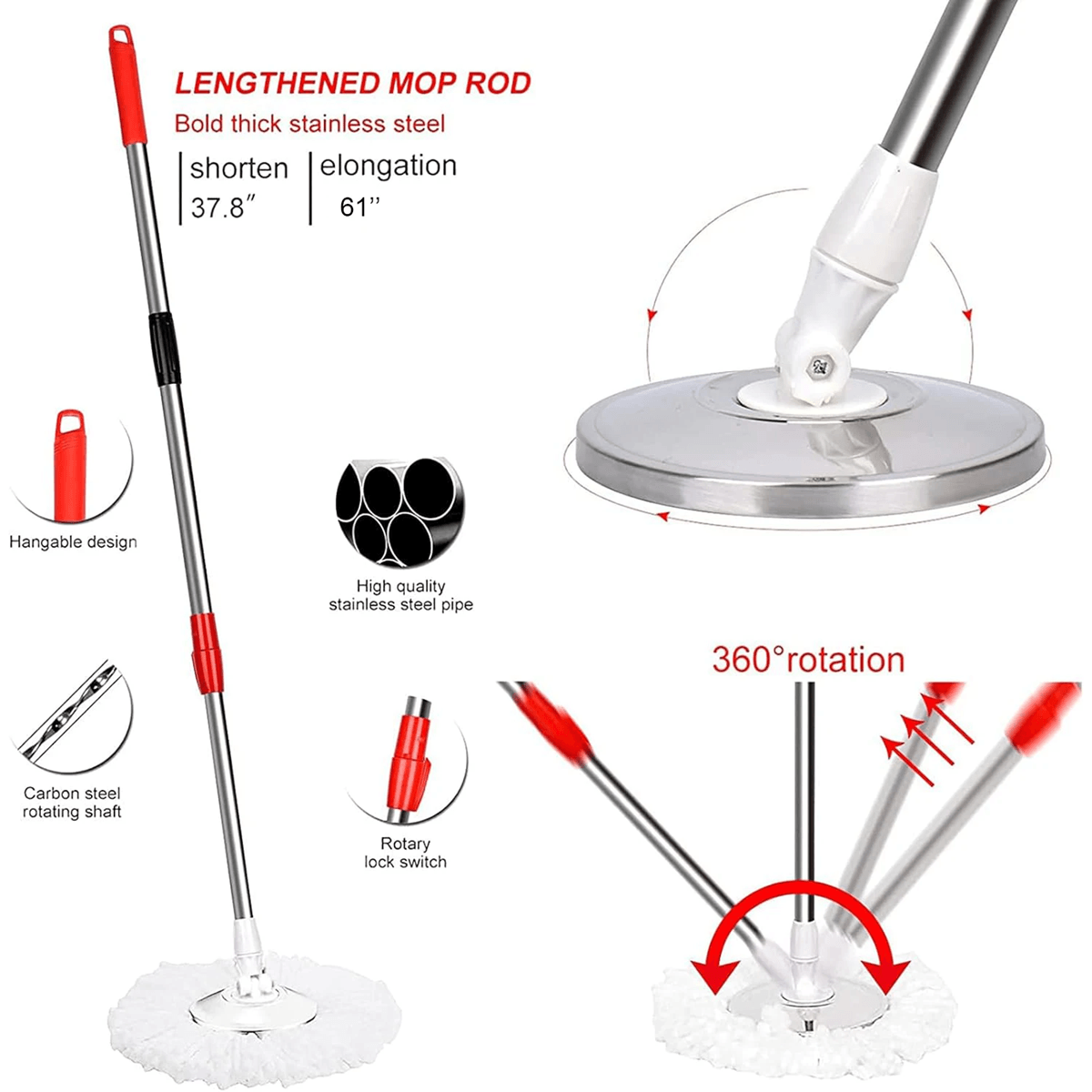 AquaSpin 360 Stainless Steel Spin Mop And Bucket Set With 3 Microfiber Heads 5