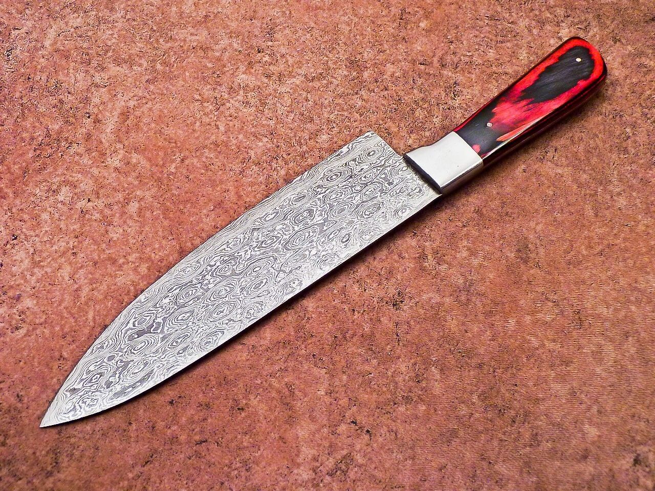 Premium Damascus Chef Knife Hardwood Handle Cowhide Leather Cover 3