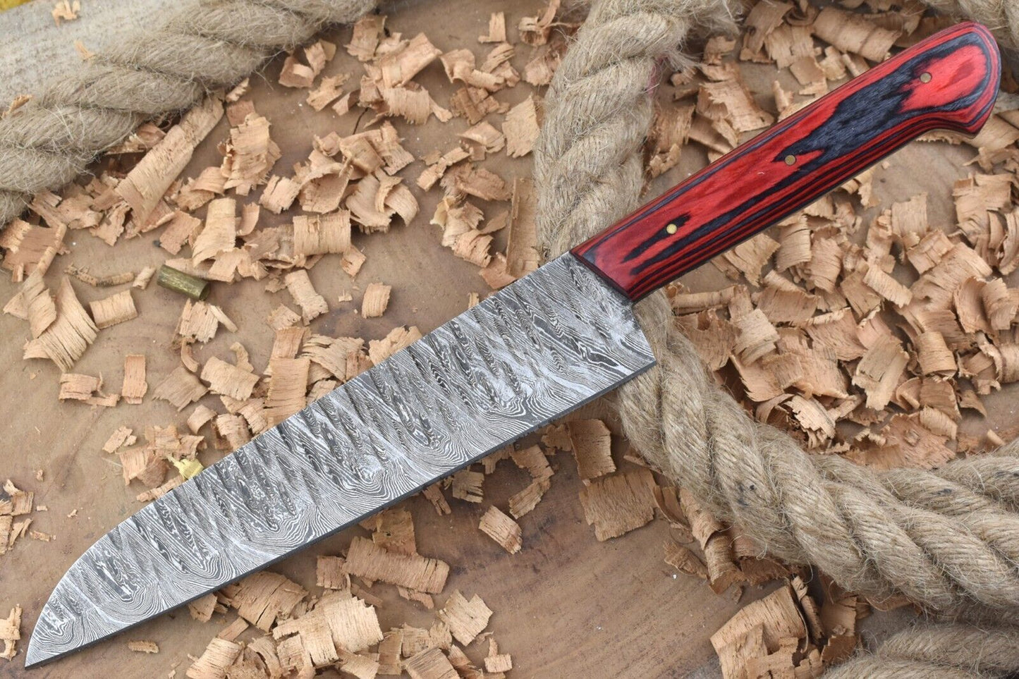 Custom Handmade Damascus Steel Kitchen Chef Knife With Red Black Resin Thappa Handle 3