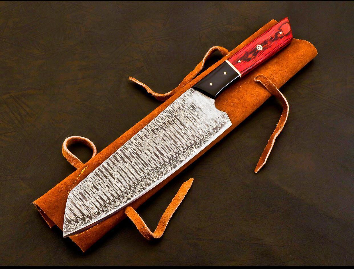 Custom Forged Damascus Steel Hunting Chef Knife With Leather Sheath 3