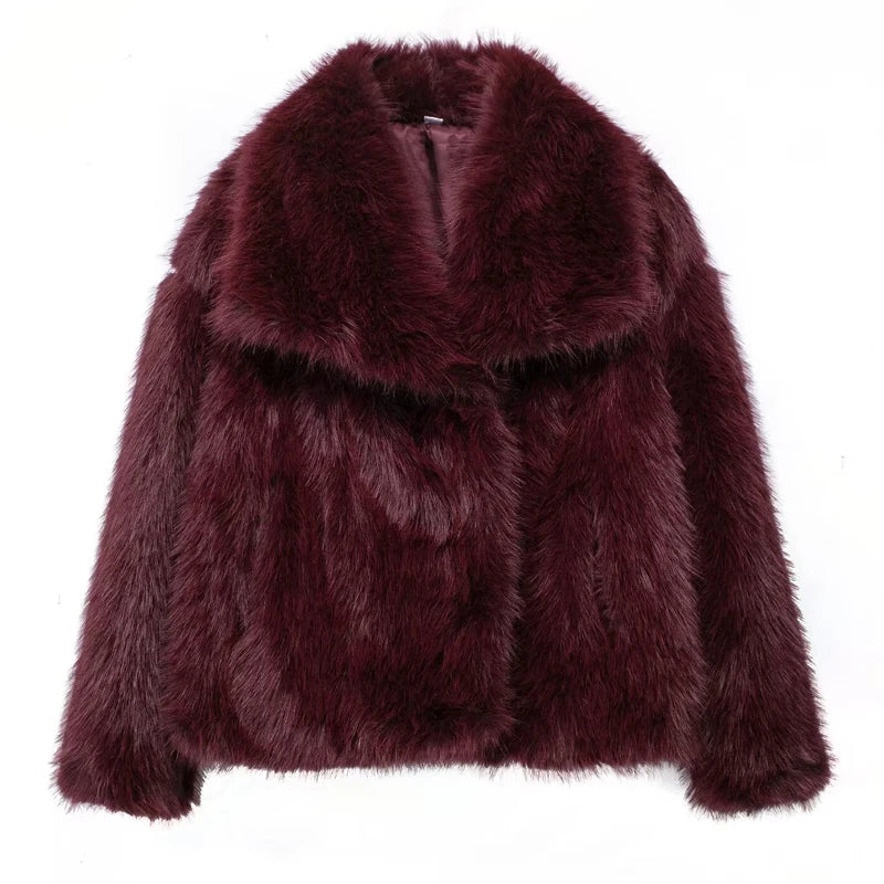 Luxurious Winter Faux Fur Coat For Women Warm Plush Fluffy Jacket Autumn Outerwear In Red Gray Blac 9