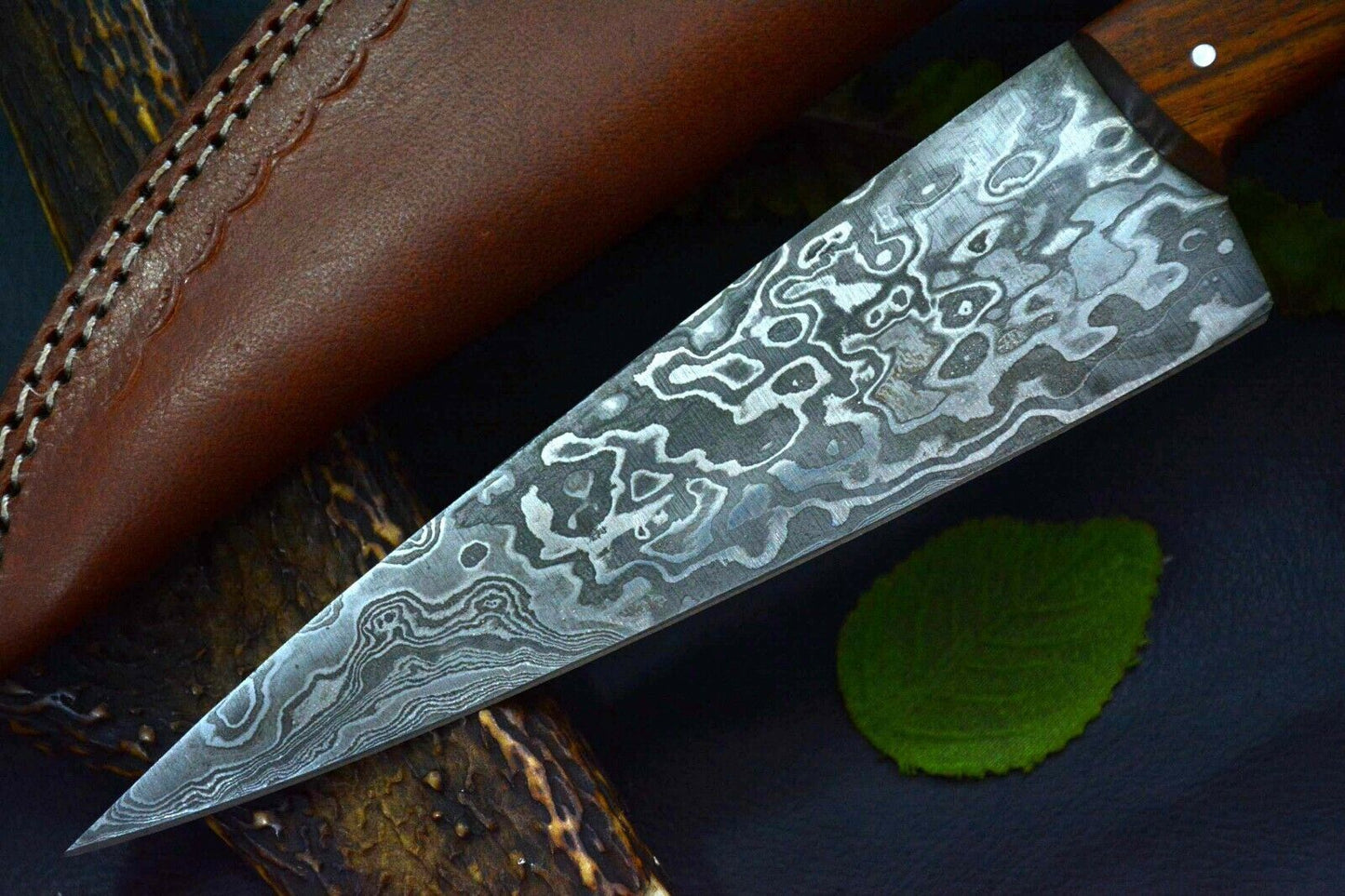 Artisan Forged Damascus Steel Chef Knife Elegant Wooden Handle Kitchen Blade 3