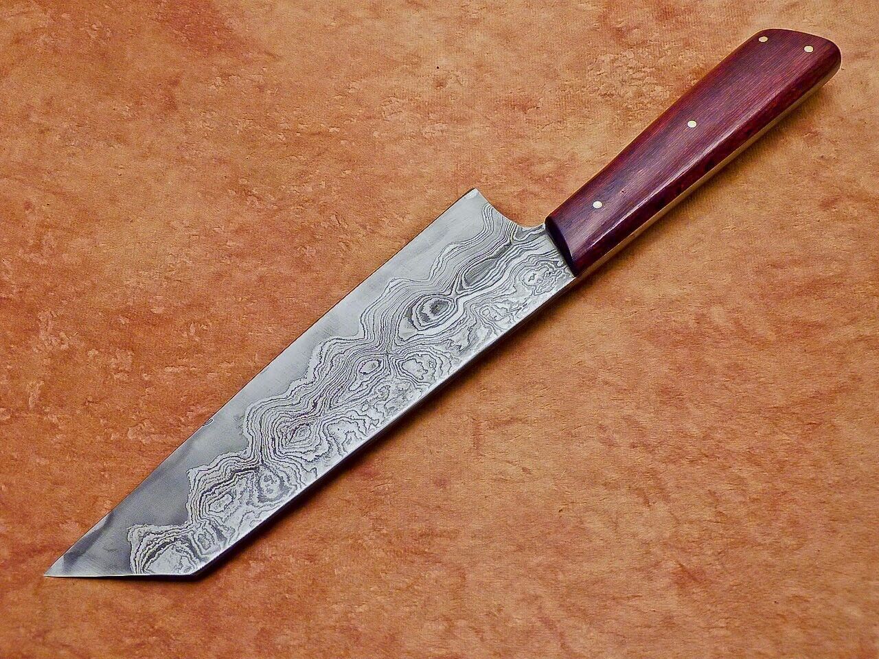 Custom Forged Damascus Kitchen Knife Wooden Handle 3